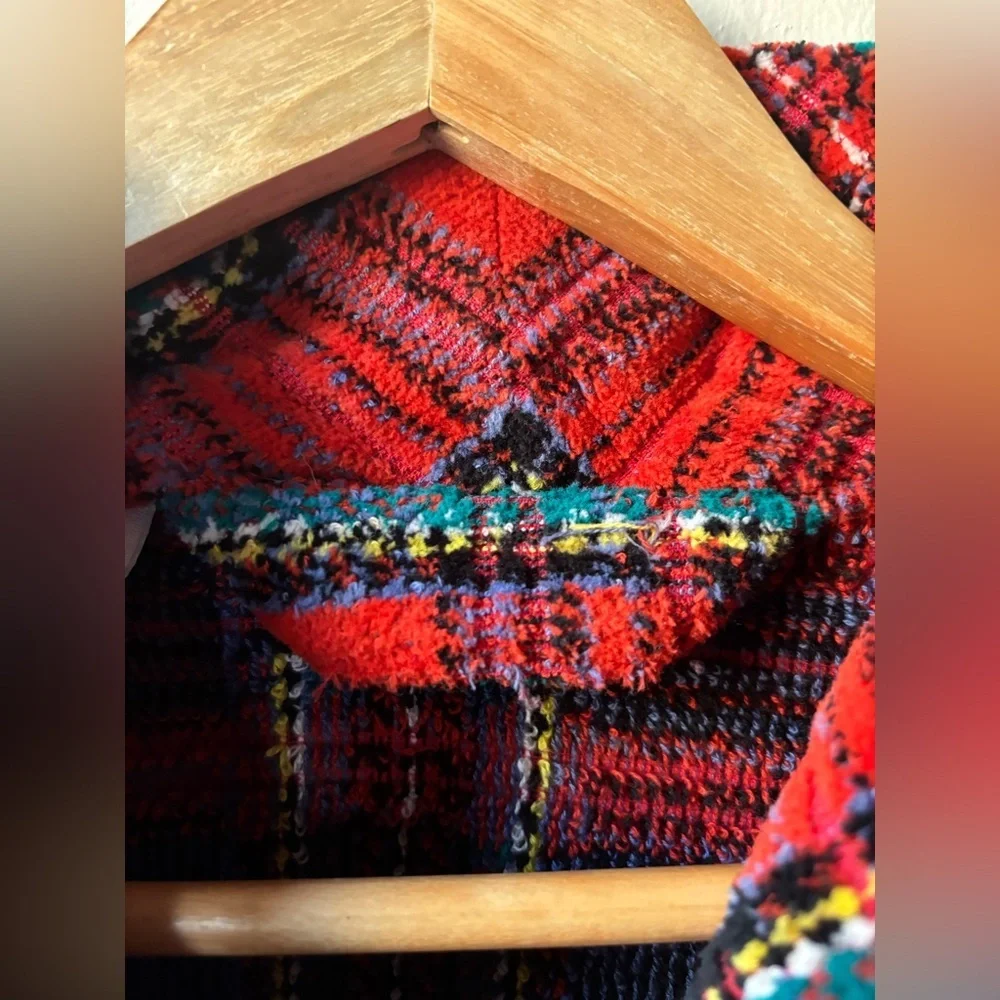 Vintage Red Plaid Terrycloth Robe with Belt